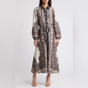 Julia Jordan Tie Belt Long Sleeve Midi Shirtdress
